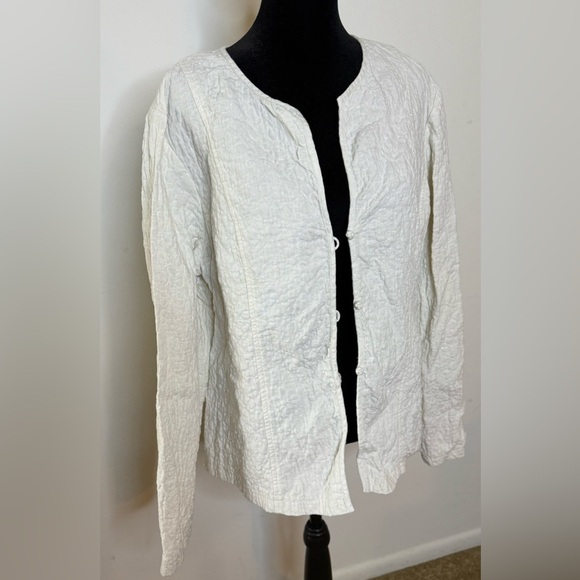 Eileen Fisher cotton linen blend textured light jacket in oatmeal Large EUC - Picture 5 of 10